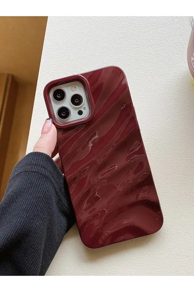 KVK PRİVACY iPhone 15 Pro Compatible Case Luxury Glossy Electroplated Shock Resistant Soft Cover Burgundy