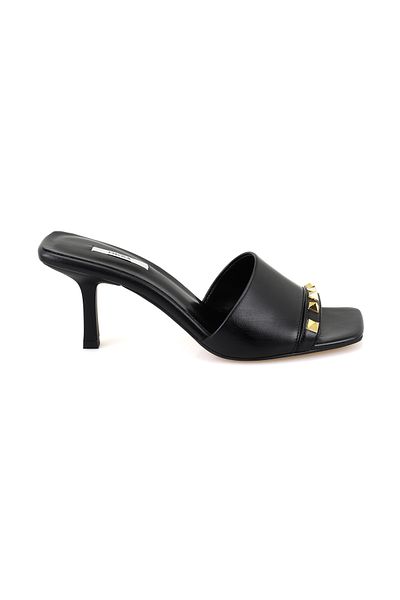 Desa Women's Black Heeled Leather Slippers