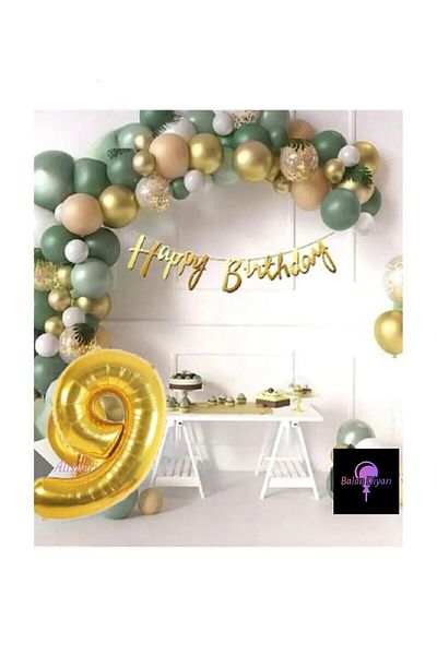 BALON DİYARI 50 Pieces Balloon Luxury Pink Mold Green Gold 9 Years Balloon Set