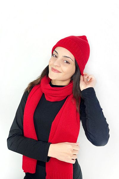 Buluş Organic Red Women'S/Men's Scarf-Beanie (Hat) Set