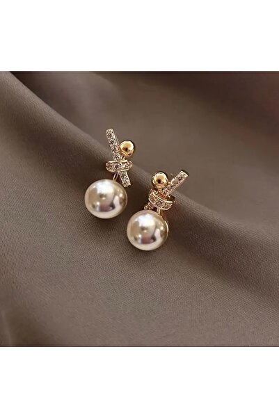 Accessories Vanilla Avenue Şık Inci Detaylı Işıltılı Gold Kadın Küpe