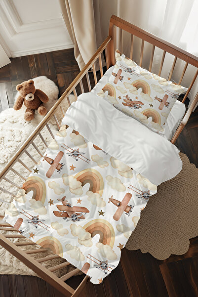 Talia Home Kahverengi Uçak Desenli Bebek Beşik Uyku Seti TLABG-314