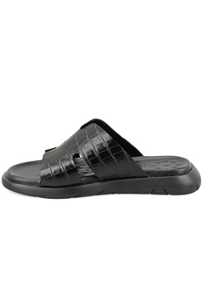 Desa Fabiola Black Men's Crocodile Printed Leather Slippers