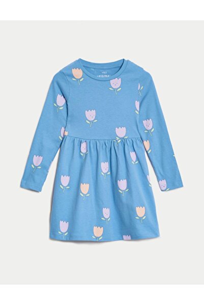Marks & Spencer Saf Pamuklu Uzun Kollu Elbise (2-7 Yaş)
