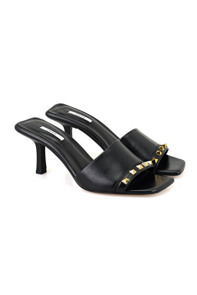 Desa Дамски черни кожени чехли на ток