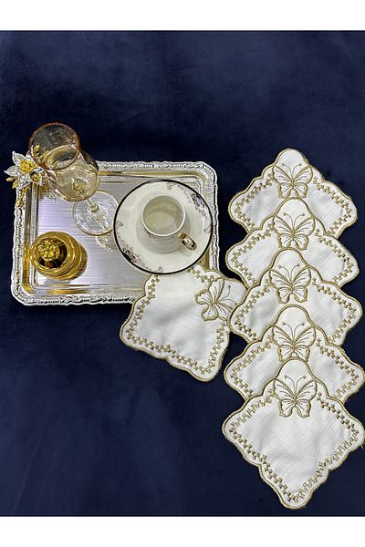 Home 6 Pieces of Embroidered Glazing Party Napkins - Presentation, Cocktail, Coffee Side and Coasters