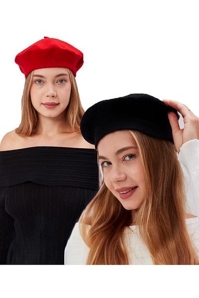 derikem 2 Pcs Women's Artist Painter Hat Classic French Beret Fashion Artist Hat Felt French Hat