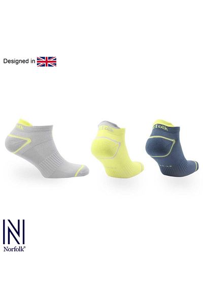 NORFOLK Чорапи за бягане и ходене Caretta Repreve® с ниска талия - 3 чифта, сиво-жълто-сини
