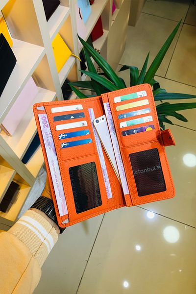 derius Sunny Orange Genuine Leather Vertical Large Phone Wallet (Unisex)