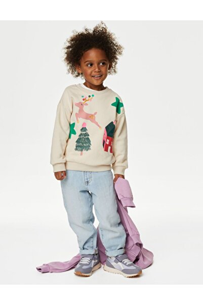 Marks & Spencer Yılbaşı Temalı Yuvarlak Yaka Sweatshirt (2-7 Yaş)