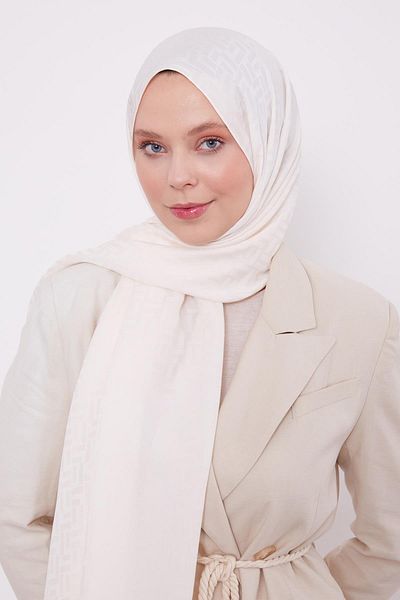 Levidor Cream Stick Pattern Blue Jacquard Shawl