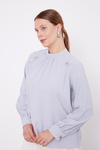 Levidor Bluză cu broderie de piatră gri