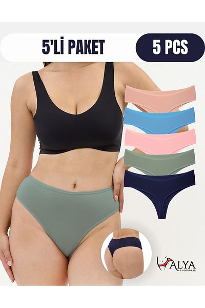 ALYA UNDERWEAR Women's Panties High Waist Thong, Recovery, String Underwear - Color (S, M, L, Xl, 2XL) - 5 Pcs