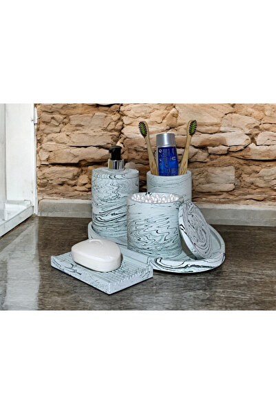 Chiko Mall Set de accesorii pentru baie din beton cu textura de marmura (5 pi...