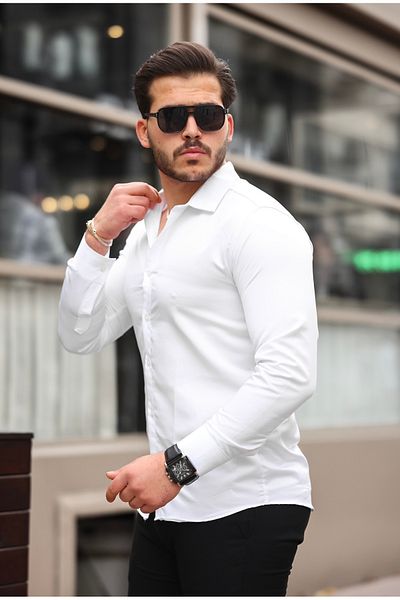 CAN Long Sleeve White Slim Fit Classic Collar Cotton Easy-Iron Shirt
