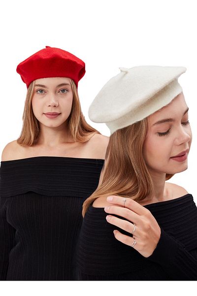 derikem 2 Pcs Women's Artist Painter Hat Classic French Beret Fashion Artist Hat Felt French Hat