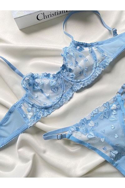 RUYAZ Blue Lace Women's Underwear Bra Set