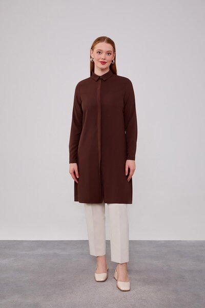 Levidor Bitter Brown Tunic with Hidden Button Detail