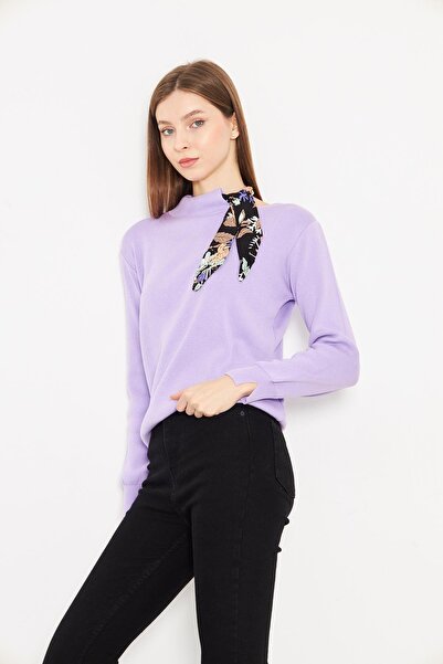 Irmak Kerekli Pulover tricotat eșarfă liliac cu gât roșu - Femei 1100