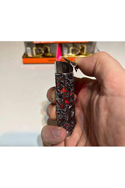 İNDİRİM CENTER Yeni Özel Tasarım Ejderha Desenli Işıklı Gazlı Lüx Çakmak