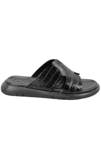 Desa Fabiola Black Men's Crocodile Printed Leather Slippers