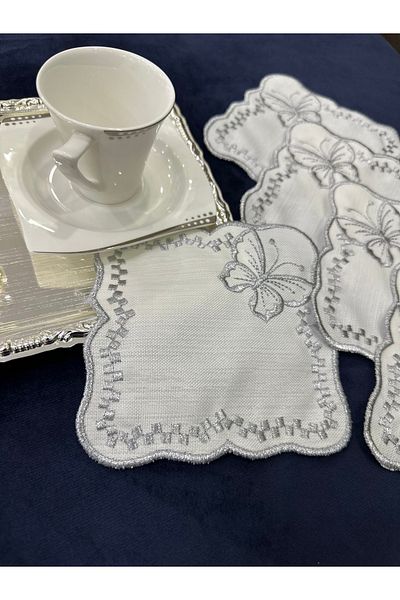 Home 6 Pieces of Embroidered Glazing Party Napkins - Presentation, Cocktail, Coffee Side and Coasters