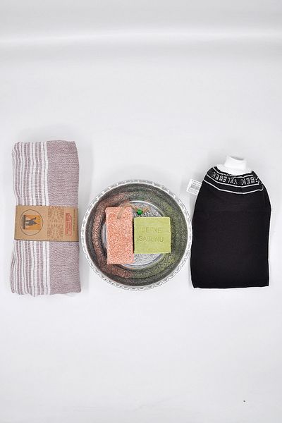 ElisaOtantik 5-Piece Turkish Bath Set - Peshtemal, Heel Stone, Butterfly Pouch and Laurel Soap