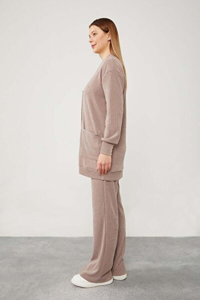 Levidor Beige Patterned Cardigan Knitwear Set