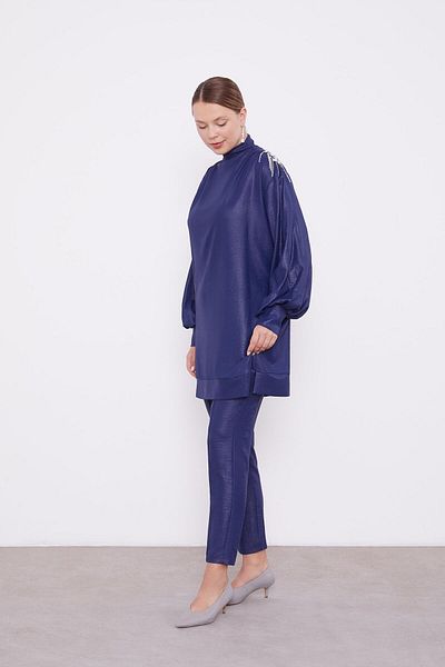 Levidor Navy Blue Stone Epaulet Detailed Trousers Suit