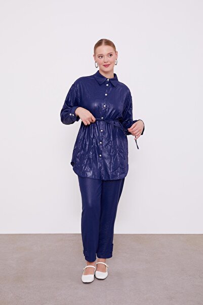 Levidor Navy Blue Double Suit with Rope Tie at the Waist