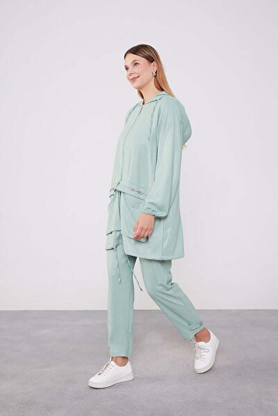 Levidor Mint Green Hooded Zipper Closure Sports Set