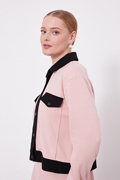 Levidor Powder Black Shirt Collar Snap Fastener Skirt Set