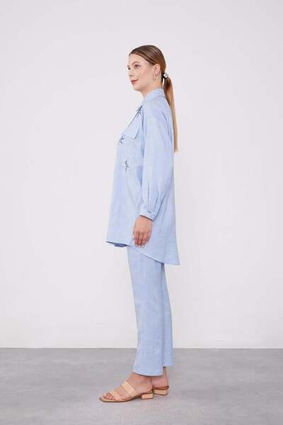 Levidor Baby Blue Sequin Embroidered Lake Collar Double Set