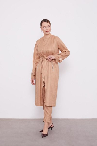 Levidor Τριπλό Σετ Κιμονό με Κεντημένο Camel Melange