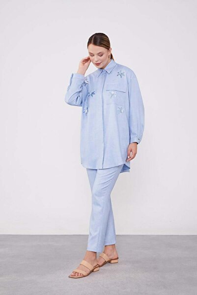 Levidor Baby Blue Sequin Embroidered Lake Collar Double Set