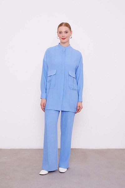Levidor Blue Stone Pocket Detailed Double Suit