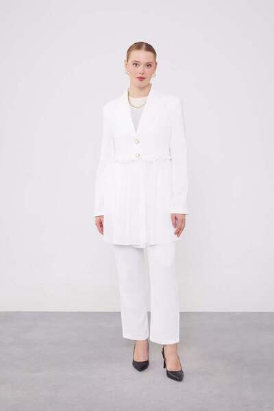 Levidor Ecru Shirred Waist Chiffon Jacket Set