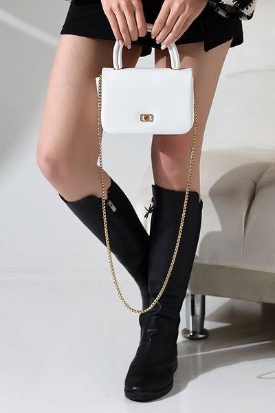 Encool White Small Box Model Gold Chain Strap-Women's Hand and Shoulder Bag-Evening and Day Use Stylish