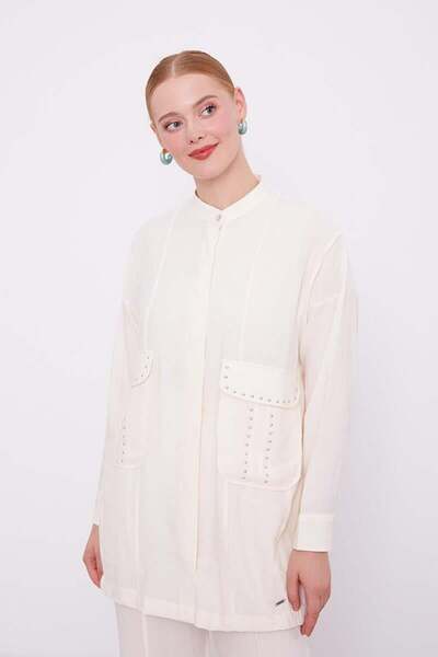 Levidor Ecru Stone Pocket Detailed Double Suit