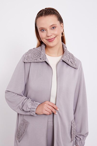 Levidor Gray Knitted Motif Zipper Closure Sports Set