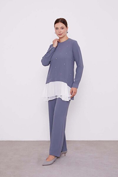 Levidor Anthracite Chiffon Detailed Tunic Suit