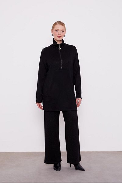 Levidor Black Glitter Detailed Cashmere Double Set