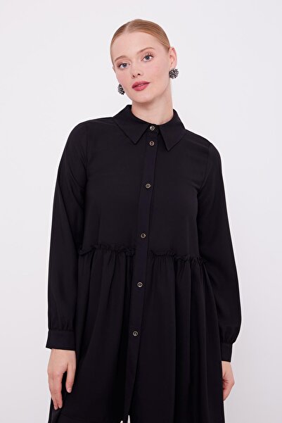 Levidor Black Underbust Pleated Chiffon Double Set