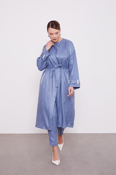 Levidor Set triplu kimono Melange brodat albastru