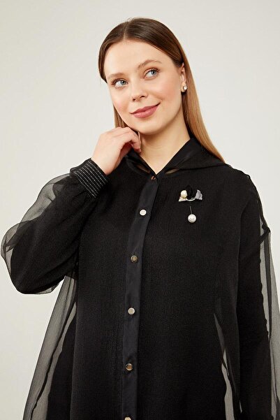 Levidor Μαύρο με κουκούλα Σετ τουνίκ με λεπτομέρεια από σιφόν τούλι