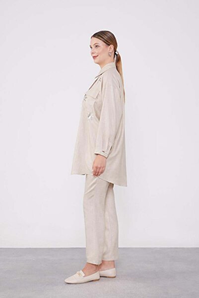 Levidor Stone Sequin Embroidered Lake Collar Double Set