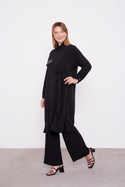Levidor Black Side Tie Pleated Double Set