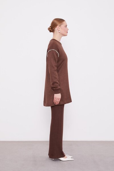 Levidor Coffee Stripe Pearl Cashmere Double Set