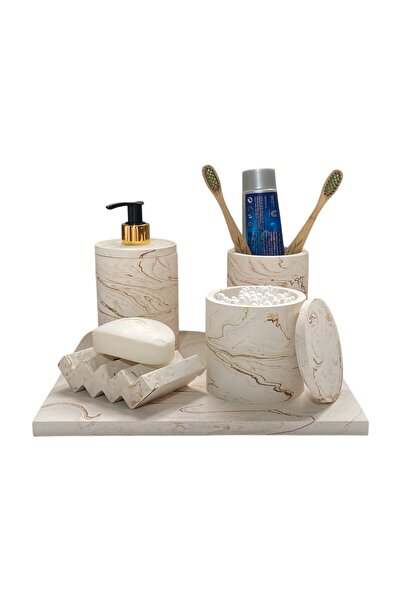 Chiko Mall Σετ αξεσουάρ μπάνιου από μάρμαρο με λεπτομέρειες από σκυρόδεμα (5 τεμάχια)