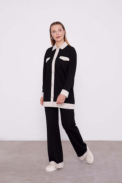Levidor Black-Light Beige Button Detailed Trousers Set